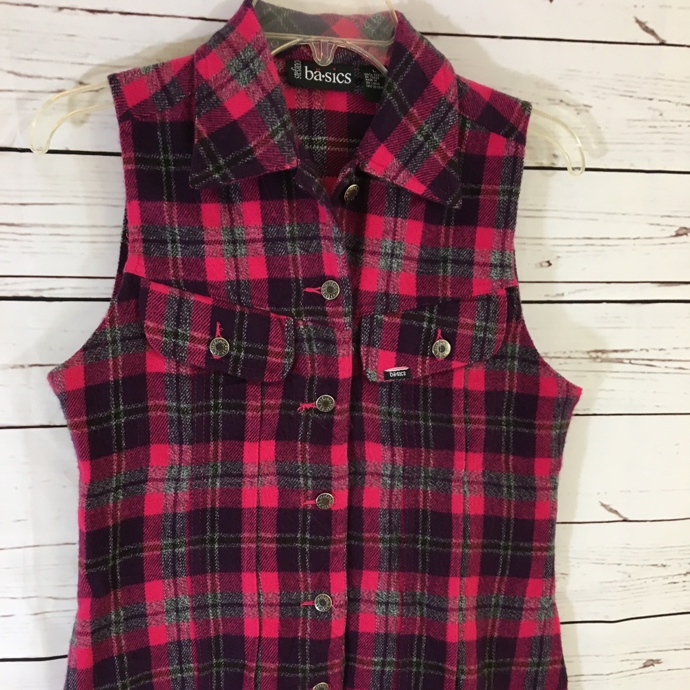 Plaid Sleeveless Button Up Top ~  Juniors Large